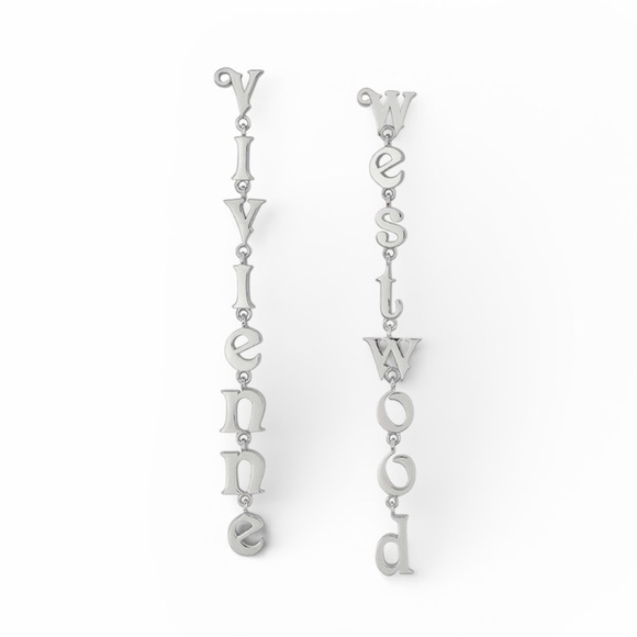 Vivienne Westwood Jewelry - VIVIENNE WESTWOOD RAIMUNDA ASYMMETRICAL LETTER DROP EARRINGS – SILVER TONE